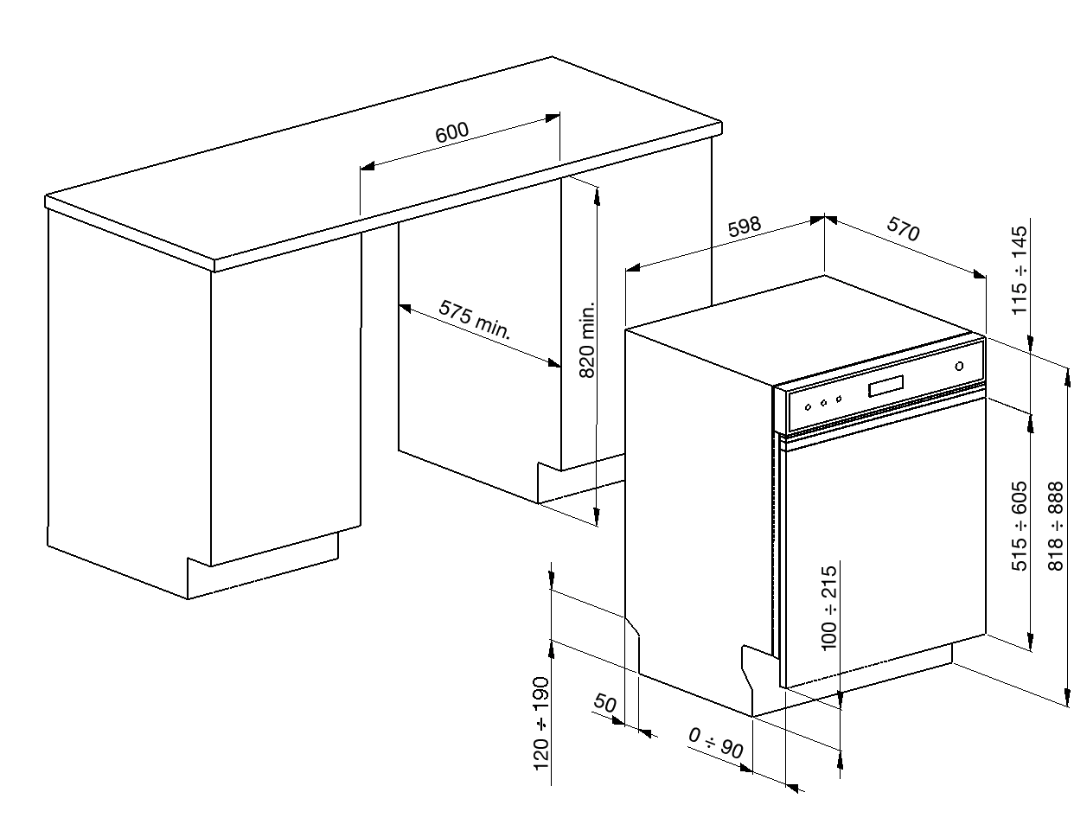 SMEG PL254CX vaatwasser met bedieningspaneel SMEG PL254CX vaatwasser met bedieningspaneel