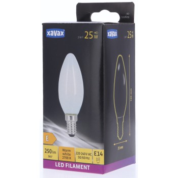 XAVAX 00112829 Xavax Led-gloeidraad, E14, 250lm vervangt 25W, kaarsgloeilamp, mat, warm wit