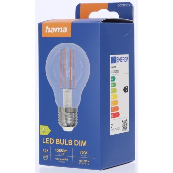 HAMA 00232533 Led-gloeidraadlamp, E27, 1055lm verv. 75W, peer A60, helder, warm wit, dimb.