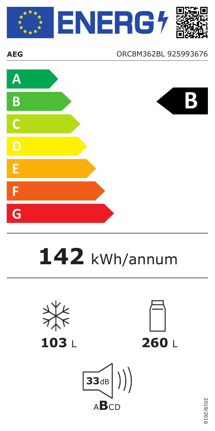 AEG ORC8M362BL 8000 vrijstaande koel-/vriescombinatie - 202cm