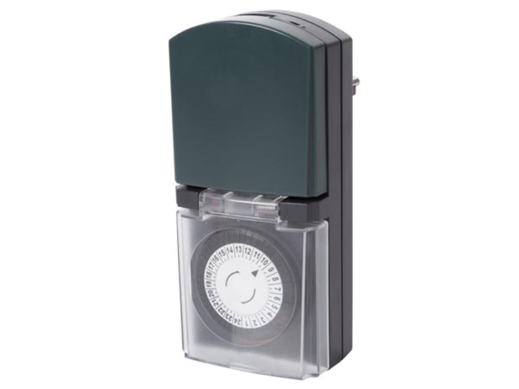 PEREL E305DO2 Analoge timer, mechanisch, 230 V, 16 A, 3680 W, IP44, voor gebruik buitenshuis, Franse aarding type E, zwart
