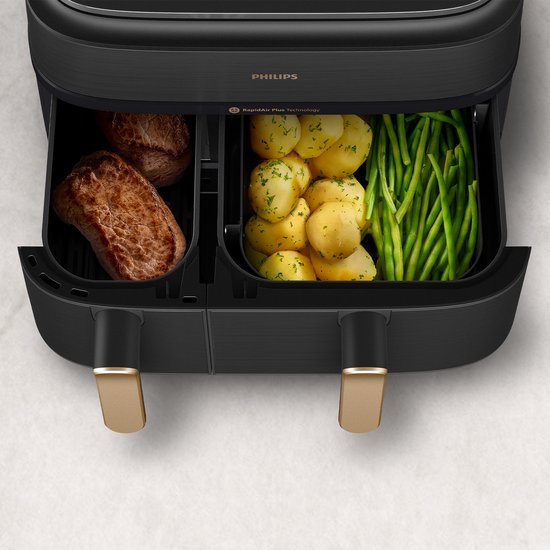 PHILIPS DA NA552/00 5000 Series Dual Stoom Airfryer - Dubbele Mand - 9L - Tot 6 Personen  PHILIPS DA NA552/00 5000 Series Dual Stoom Airfryer - Dubbele Mand - 9L - Tot 6 Personen