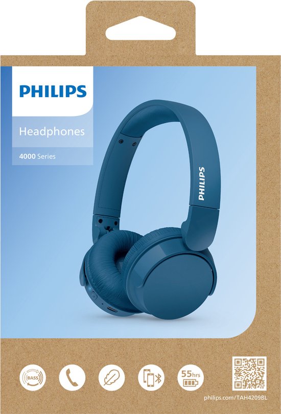 PHILIPS TAH4209BL/00 4000 series Draadloze on-ear-koptelefoon PHILIPS TAH4209BL/00 4000 series Draadloze on-ear-koptelefoon