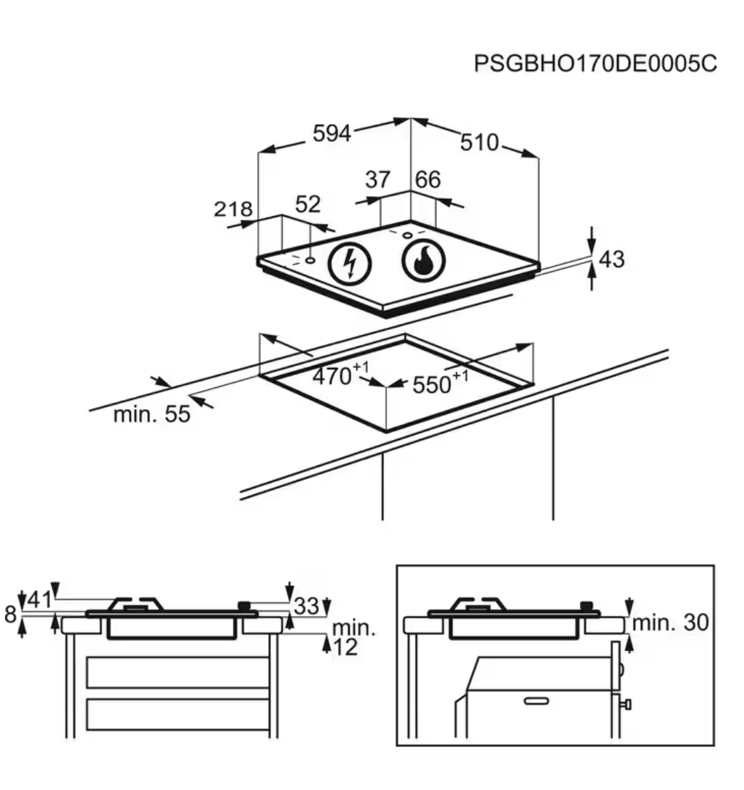 ELECTROLUX KGS6404B 300 gaskookplaat - 60cm ELECTROLUX KGS6404B 300 gaskookplaat - 60cm