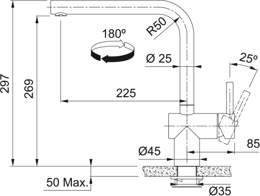 FRANKE 301928 ATLAS NEO ééngreepsmengkraan - keuken FRANKE 301928 ATLAS NEO ééngreepsmengkraan - keuken