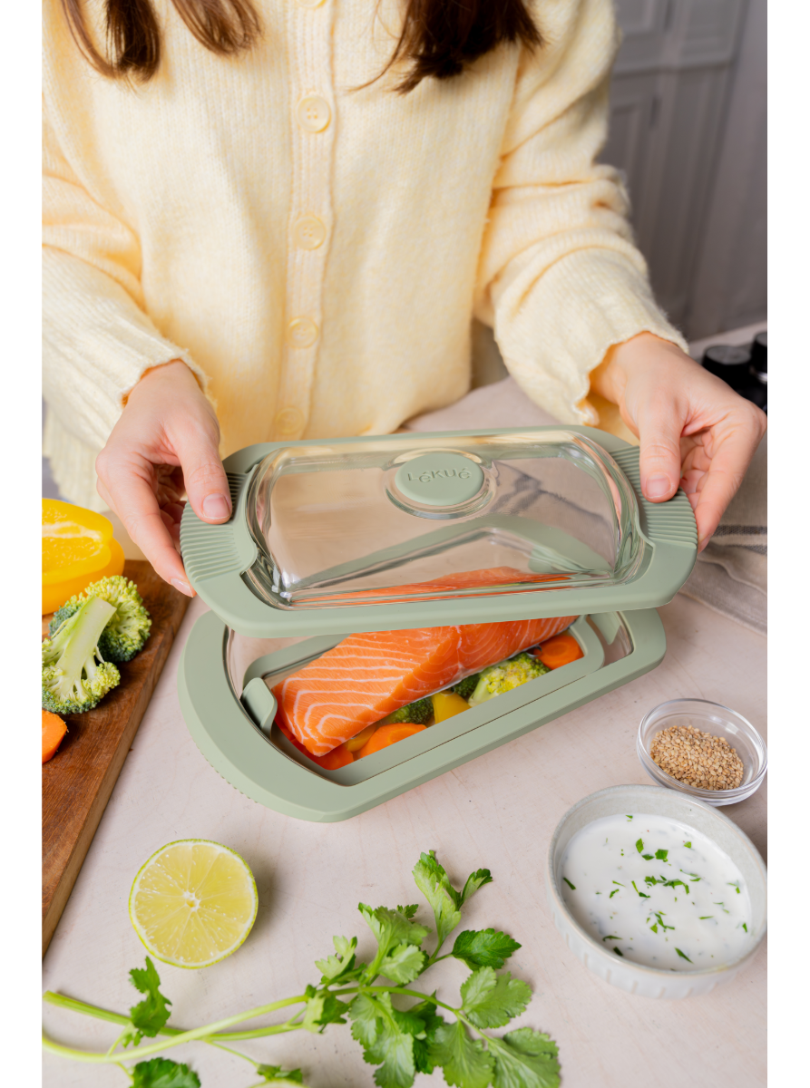 LEKUE 890482 Stoomkoker - Glas - geschikt voor 2 personen - Green