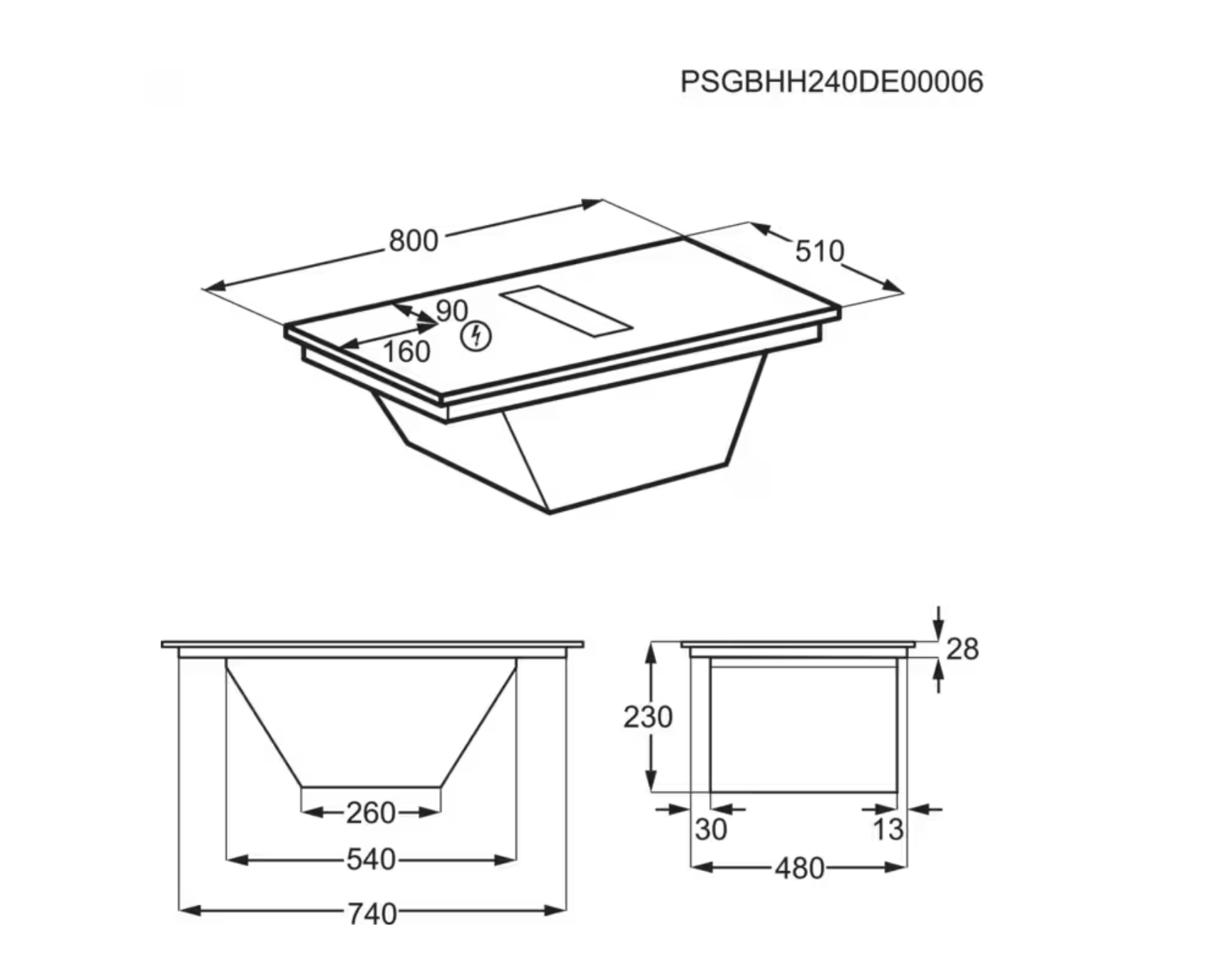 AEG NCT84B00CT kookplaat met afzuiging - 80cm
