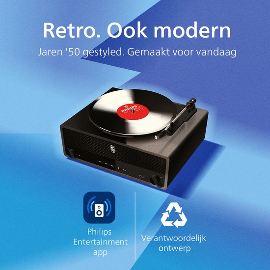 PHILIPS TAV3000B/10 The Stevie - Bluetooth Platenspeler - 3 Snelheden - Ingebouwde Stereo Speakers - Bluetooth 5.4 - Auracast - Audio-Technica Naald - Auto-Stop - Zwart