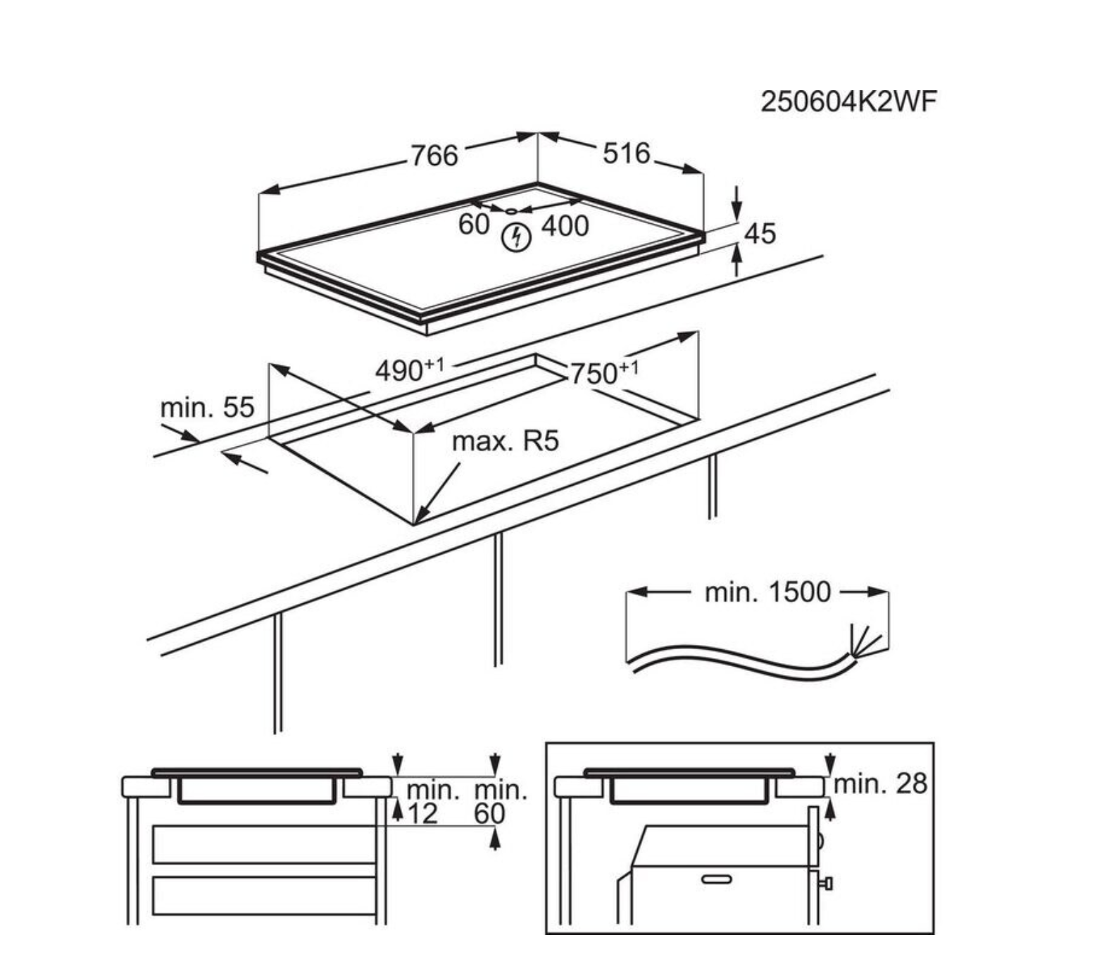 AEG TN84RA06XB 3000 vitrokeramische kookplaat - 80cm