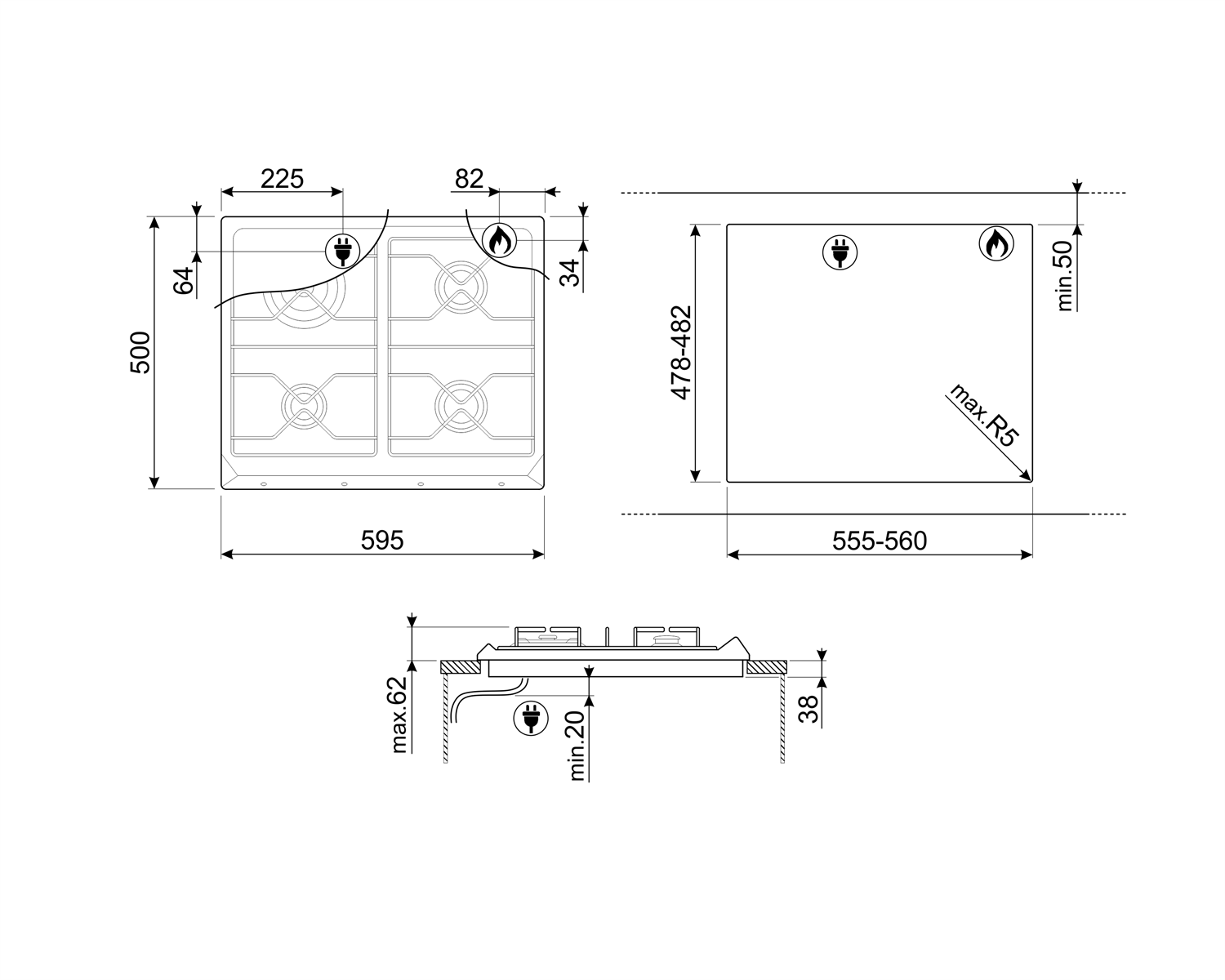 SMEG SR964PGH gaskookplaat - 60cm SMEG SR964PGH gaskookplaat - 60cm