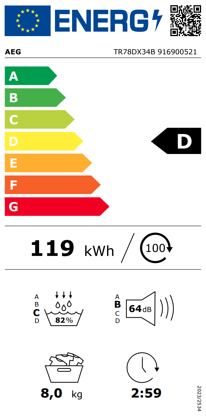 AEG TR78DX34B 7000 droogkast