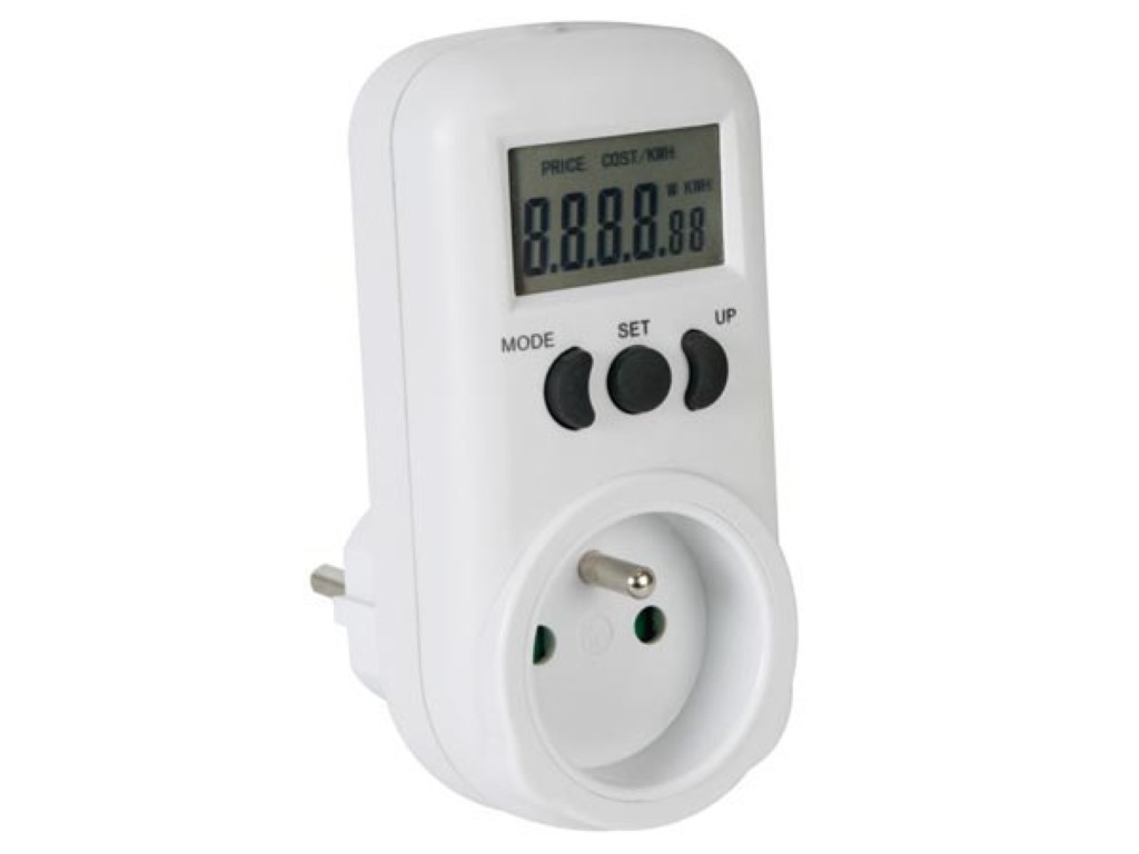 PEREL E305EM6 Energiemeter, lcd-scherm, 230 V, 16 A, 3600 W, Franse aarding type E, wit