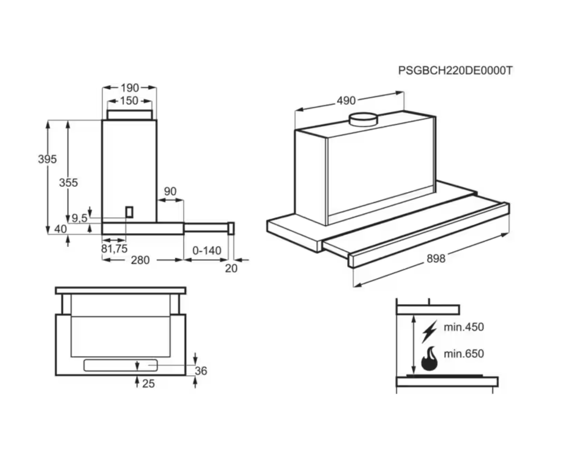 ELECTROLUX LFP619K 600 telescopische dampkap - 90cm ELECTROLUX LFP619K 600 telescopische dampkap - 90cm