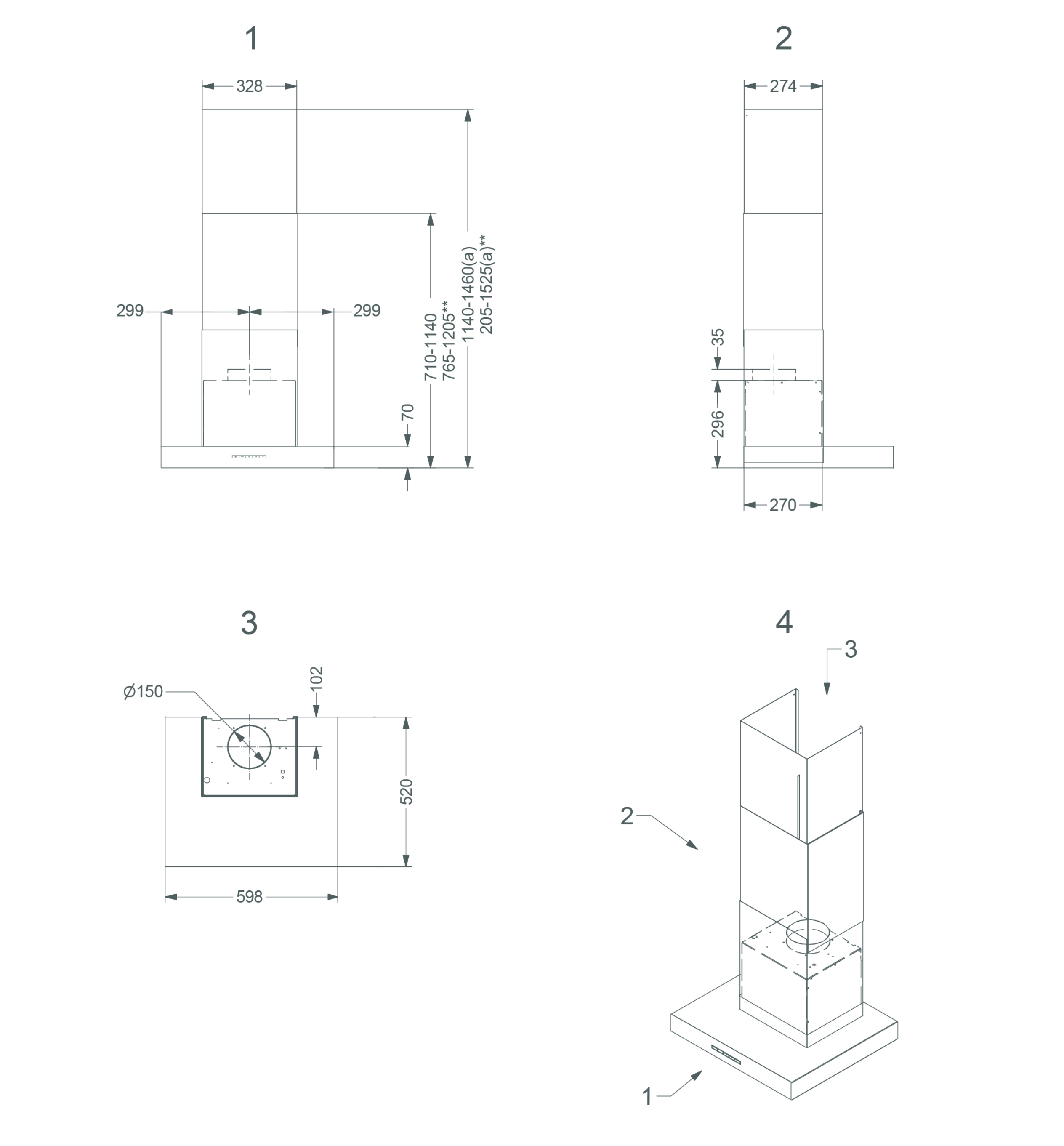 NOVY 6500 wandschouwdampkap - 60cm