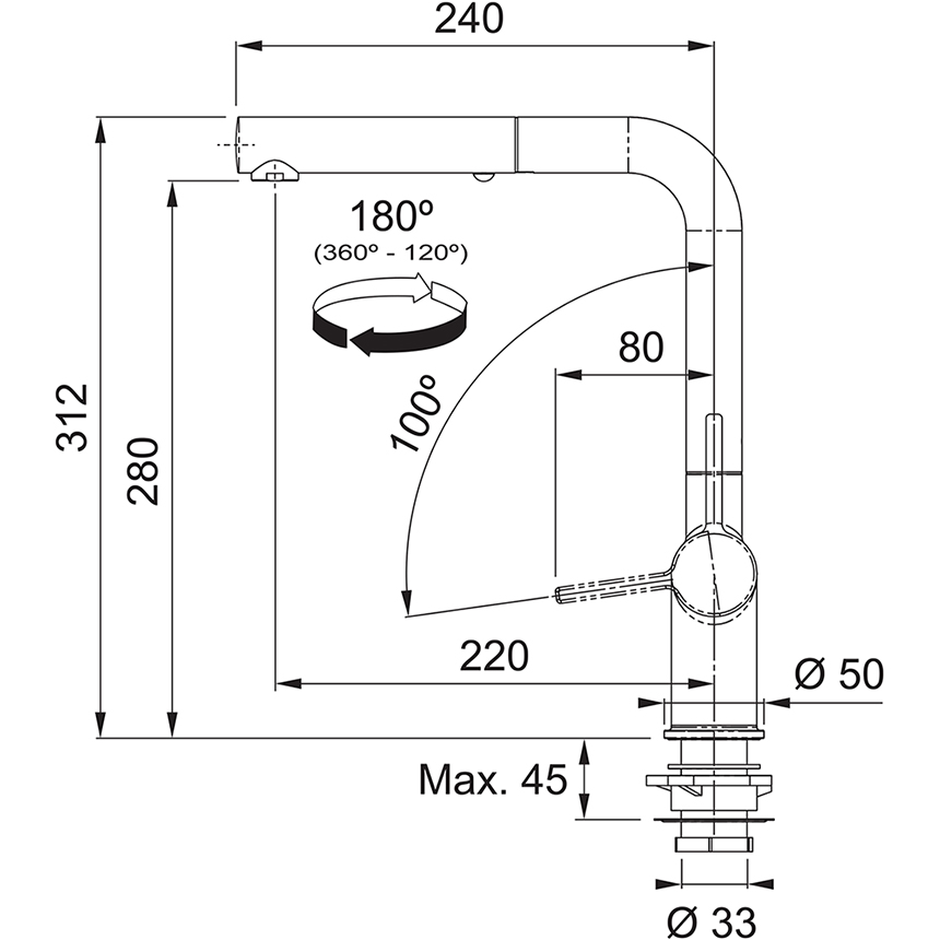 FRANKE 301971 ACTIVE ééngreepsmengkraan - keuken