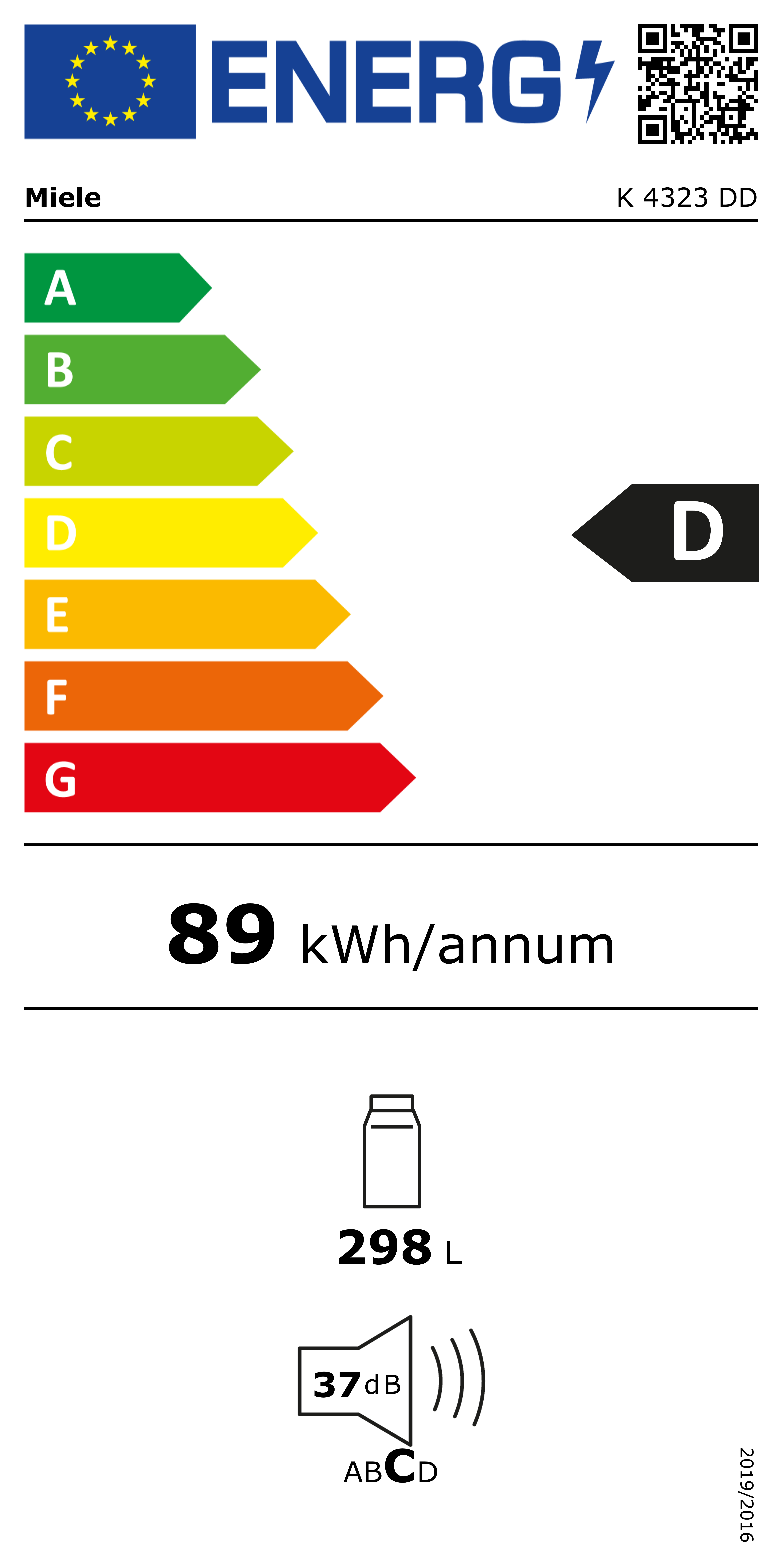 MIELE K4323DDWS vrijstaande koelkast zonder vriesvak - 145cm