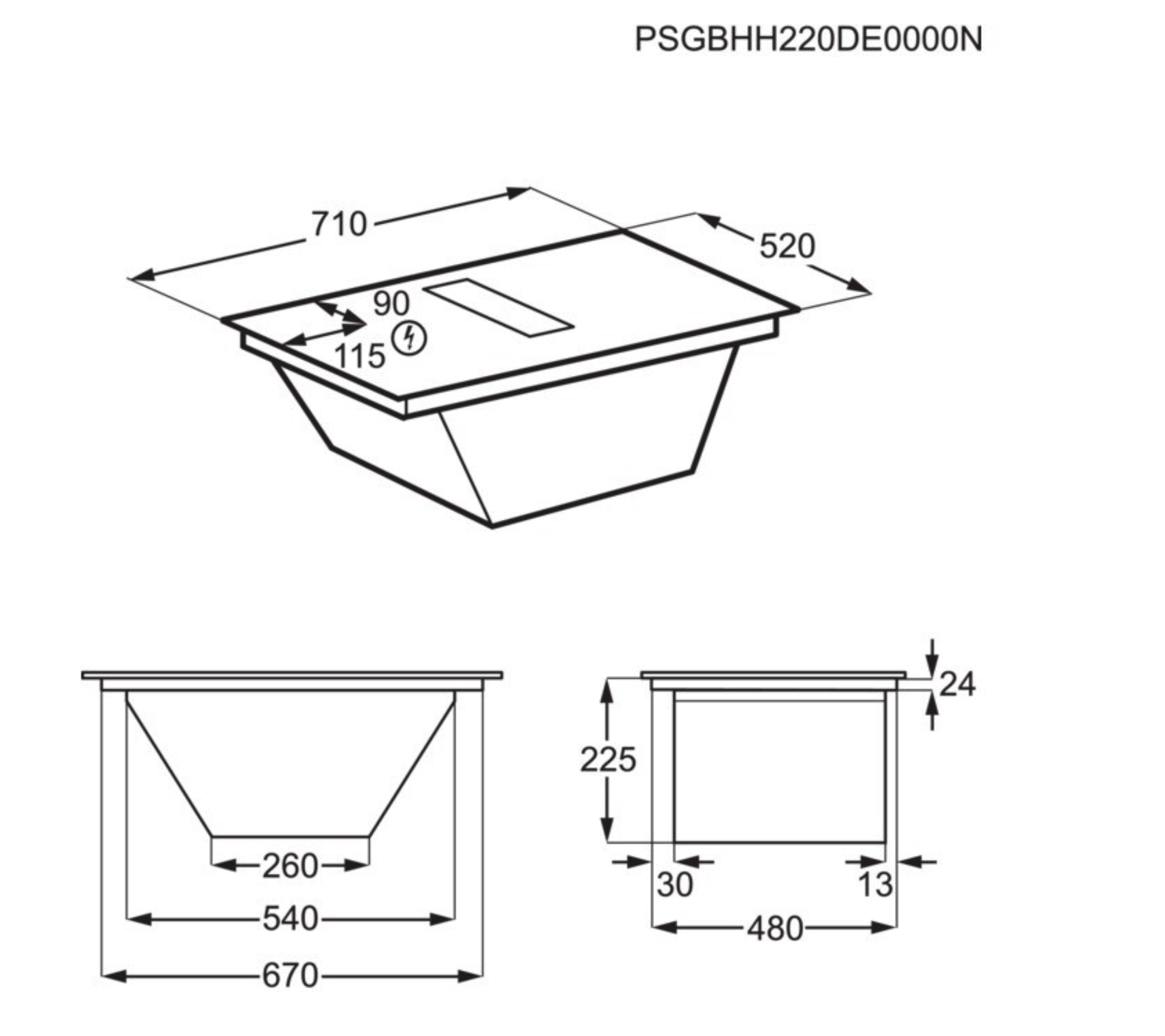 ELECTROLUX KCD73443 600 kookplaat met afzuiging - 71cm ELECTROLUX KCD73443 600 kookplaat met afzuiging - 71cm