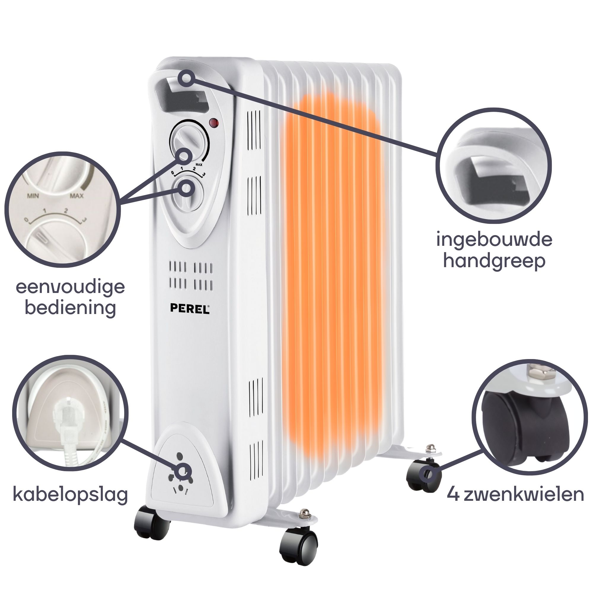PEREL TC78011N Olieradiator - 2500W - 11 ribben PEREL TC78011N Olieradiator - 2500W - 11 ribben