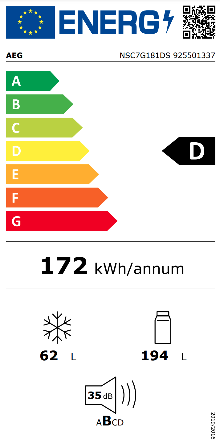 AEG NSC7G181DS 7000 koel-/vriescombinatie - 178cm