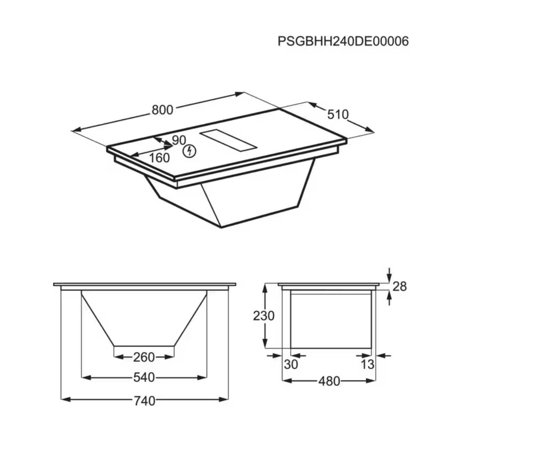 AEG TH84CB03CB 6000 kookplaat met afzuiging - 80cm AEG TH84CB03CB 6000 kookplaat met afzuiging - 80cm