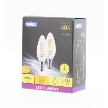 XAVAX 0012905 Led-gloeidraad, E14, 470lm verv. 40W, kaarslamp, warm wit, helder, 2 stuks