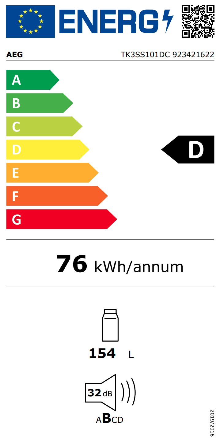 AEG TK3SS101DC 5000 koelkast zonder vriesvak  - 103cm