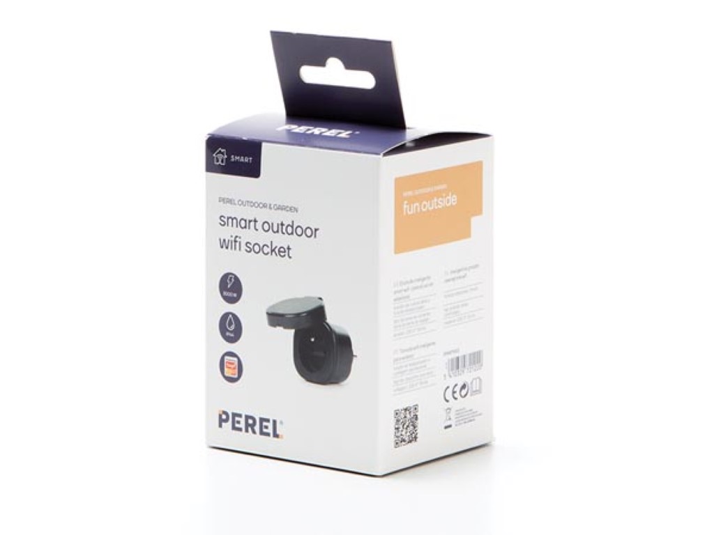 PEREL SMART1002 Smart wifi-stekker, 13 A, 3000 W, IP44, voor gebruik buitenshuis, Franse aarding type E, zwart
