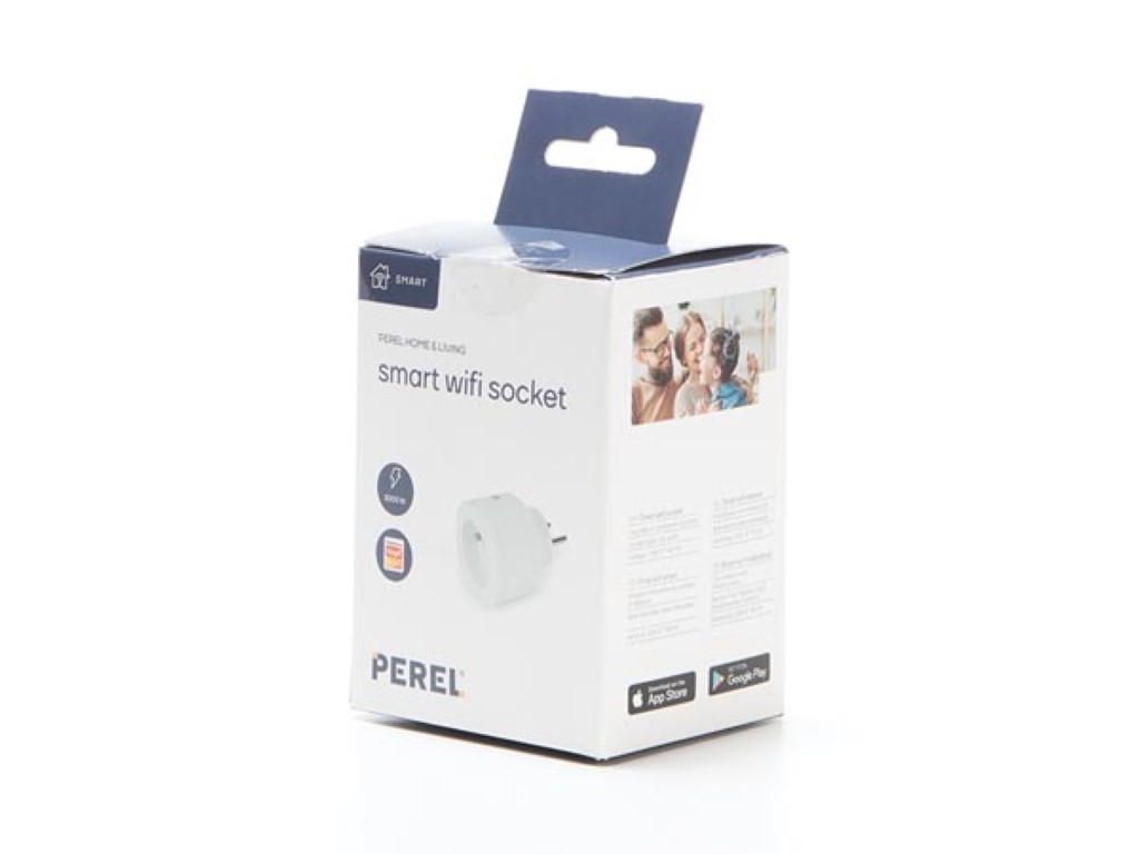 PEREL SMART1001 Smart wifi-stekker, 13 A, 3000 W, voor gebruik binnenshuis, Franse aarding type E, wit