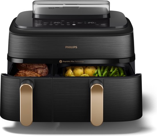 PHILIPS DA NA552/00 5000 Series Dual Stoom Airfryer - Dubbele Mand - 9L - Tot 6 Personen  PHILIPS DA NA552/00 5000 Series Dual Stoom Airfryer - Dubbele Mand - 9L - Tot 6 Personen