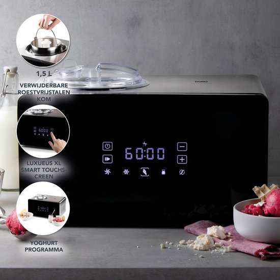 DOMO  DO9252I IJsmachine Ice Cream Genius - Met yoghurtprogramma - 1.5 L - Display DOMO  DO9252I IJsmachine Ice Cream Genius - Met yoghurtprogramma - 1.5 L - Display
