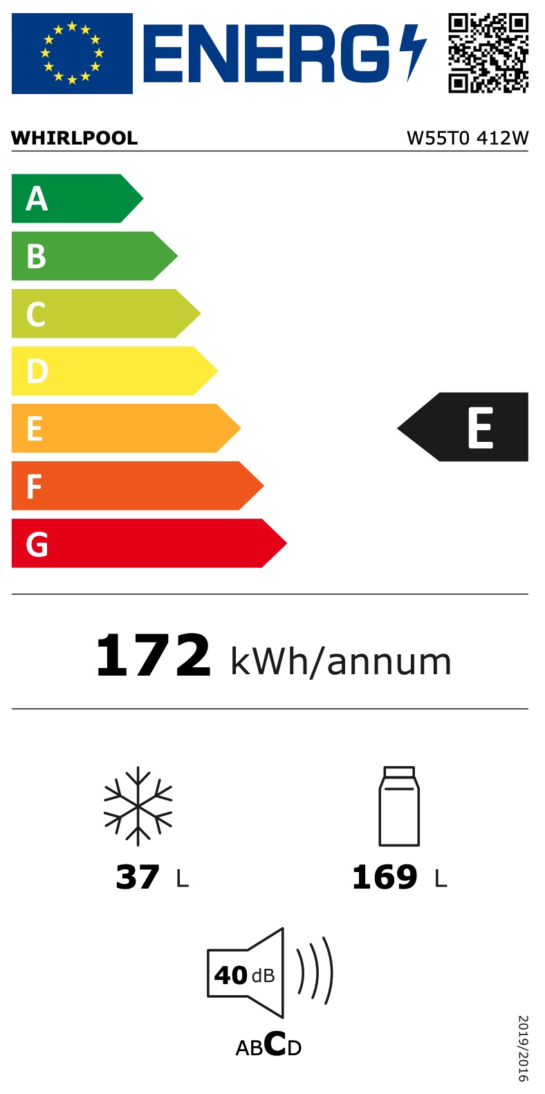 WHIRLPOOL W55T0412W vrijstaande koel-/vriescombinatie