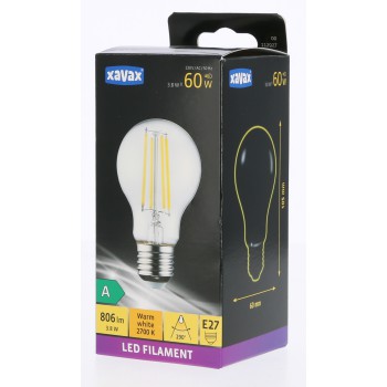 XAVAX 00112927 Xavax Led-gloeidraad, E27, 806lm vervangt 60W, gloeilamp, warm wit, helder
