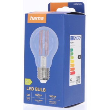 HAMA 00232505 Led-gloeidraadlamp, E27, 1521lm verv. 100W, peer A60, helder, warm wit, Ra90