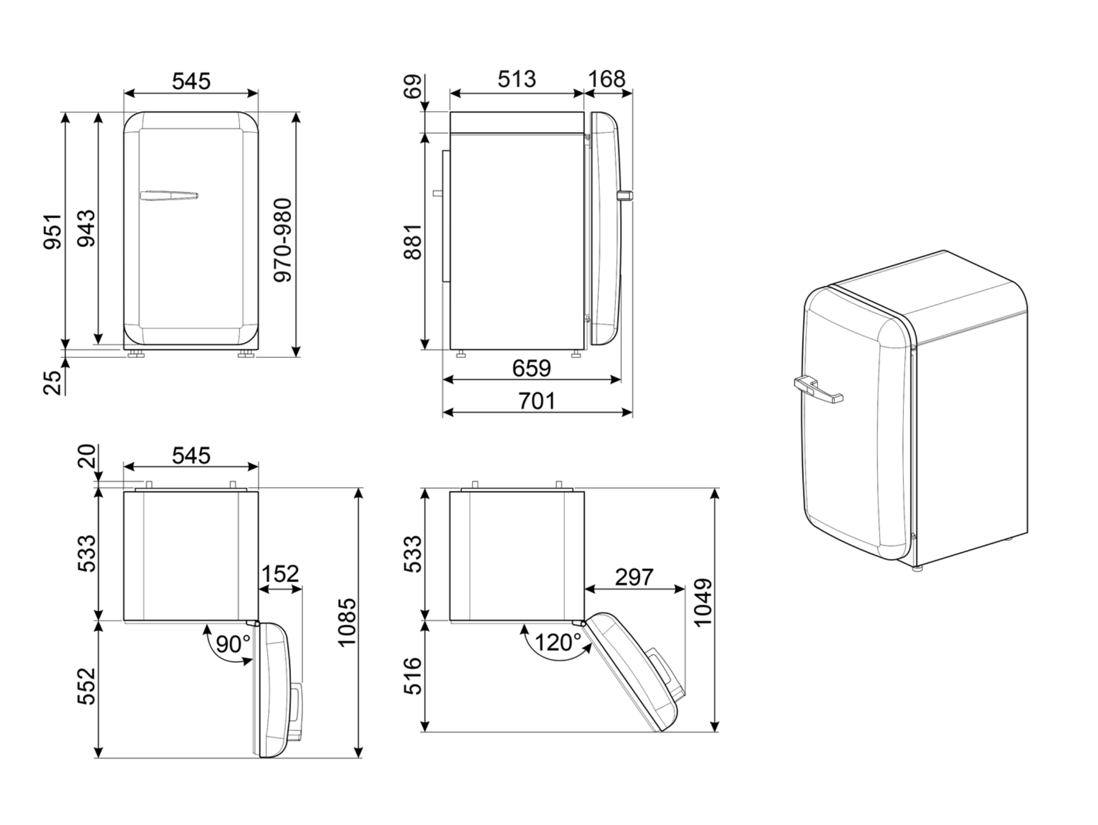 SMEG FAB10ROR6 vrijstaande koelkast met vriesvak - 96cm