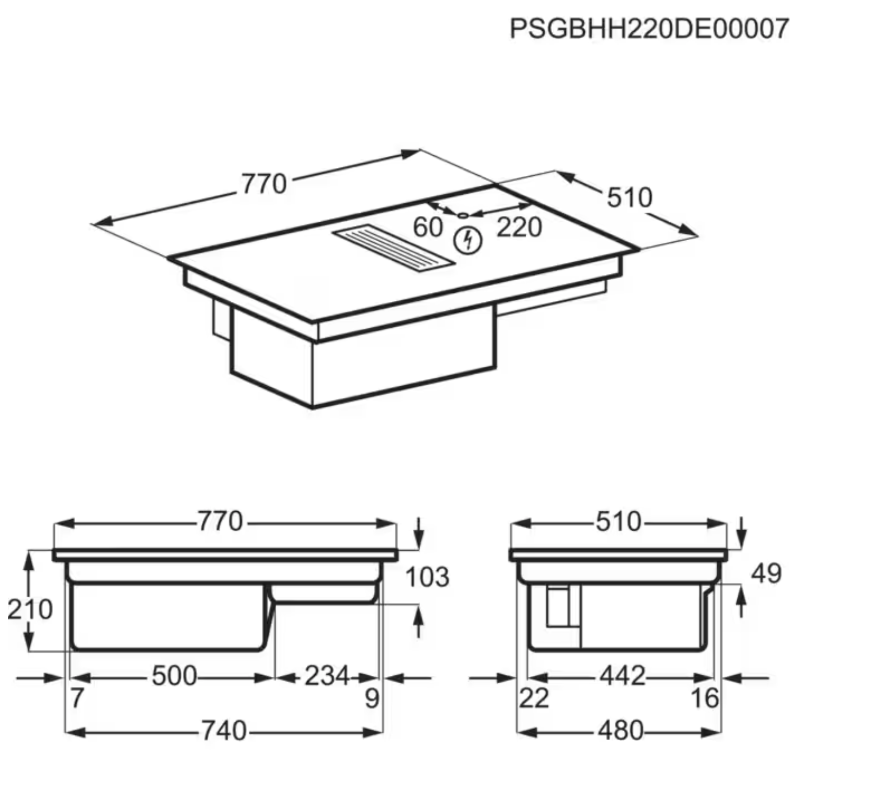 ELECTROLUX KCC83443CK 600 kookplaat met afzuiging - 80cm ELECTROLUX KCC83443CK 600 kookplaat met afzuiging - 80cm
