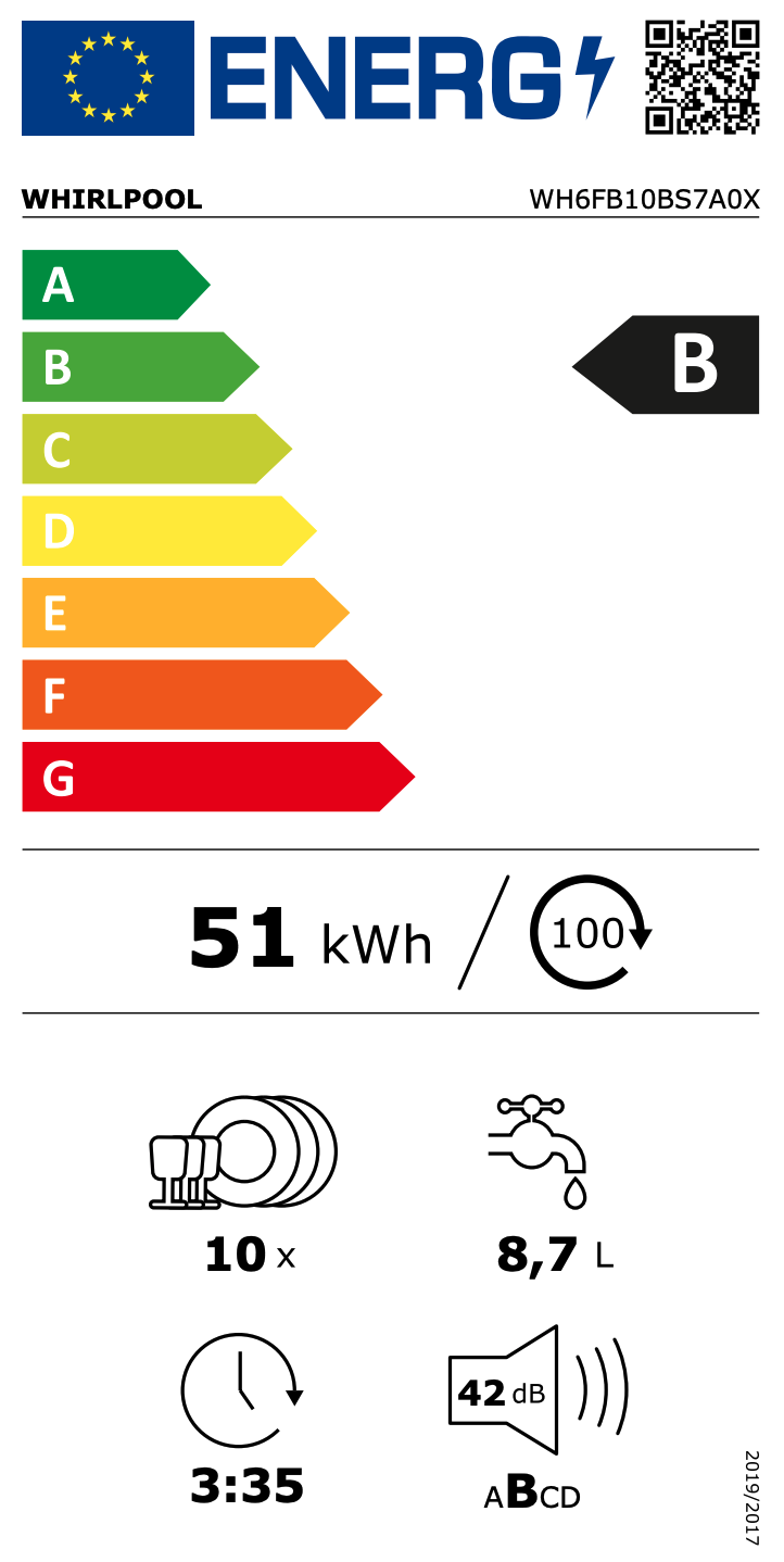 WHIRLPOOL WH6FB10BS7A0X vrijstaande vaatwasser