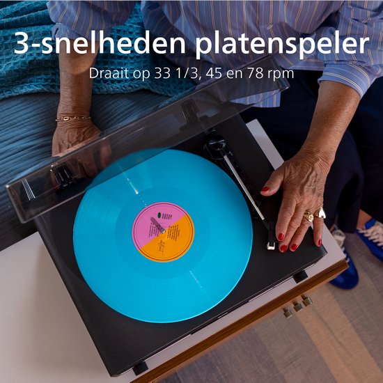 PHILIPS TAV3000B/10 The Stevie - Bluetooth Platenspeler - 3 Snelheden - Ingebouwde Stereo Speakers - Bluetooth 5.4 - Auracast - Audio-Technica Naald - Auto-Stop - Zwart