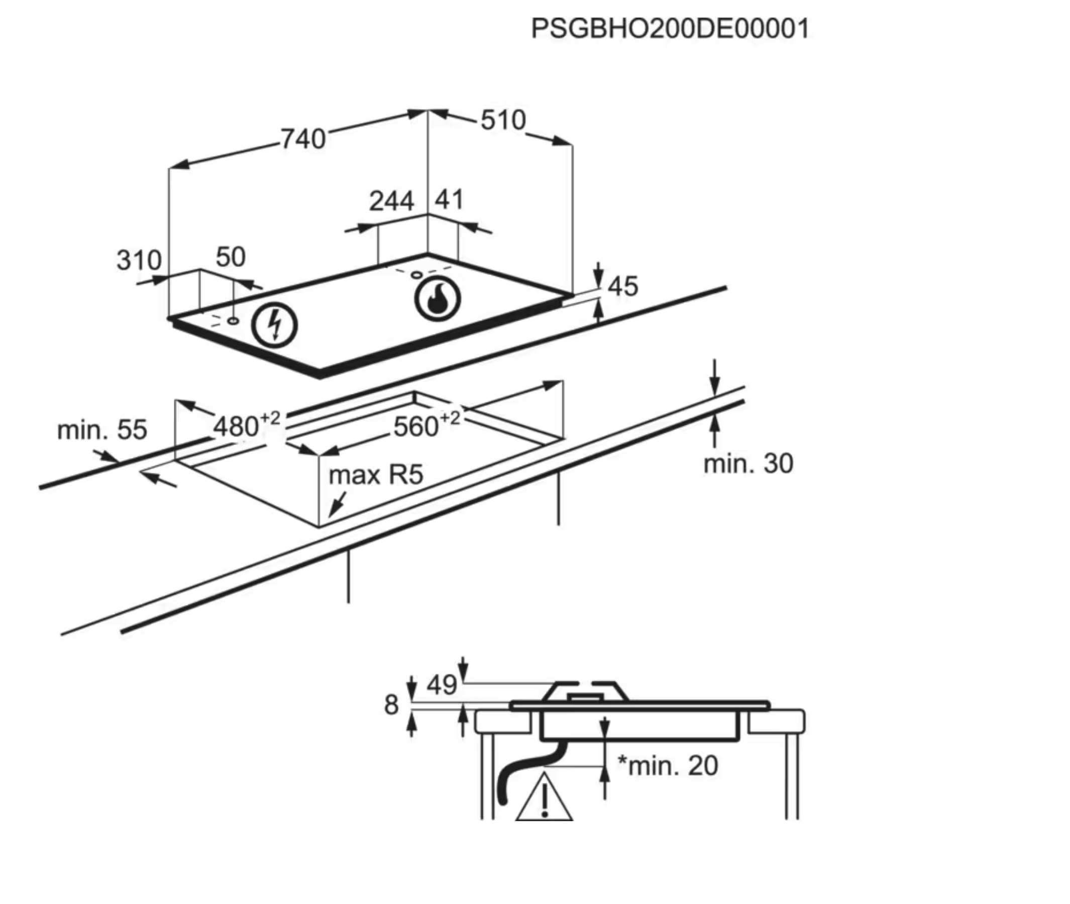 ELECTROLUX KGG7567K 600 gaskookplaat - 75cm ELECTROLUX KGG7567K 600 gaskookplaat - 75cm
