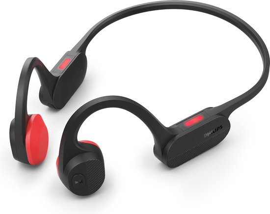 PHILIPS TAA5608BK/00 GO Series - Draadloze Open-ear Sportkoptelefoon - Bone Conduction - IP66 - Zwart/Rood PHILIPS TAA5608BK/00 GO Series - Draadloze Open-ear Sportkoptelefoon - Bone Conduction - IP66 - Zwart/Rood