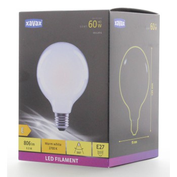 XAVAX 00112879 Led-gloeidraad, E27, 806lm vervangt 60W, globelamp G95, mat, warm wit