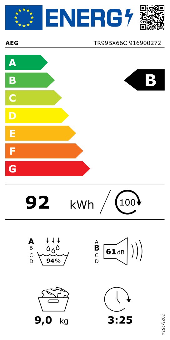 AEG TR99BX66C 9000 droogkast AEG TR99BX66C 9000 droogkast