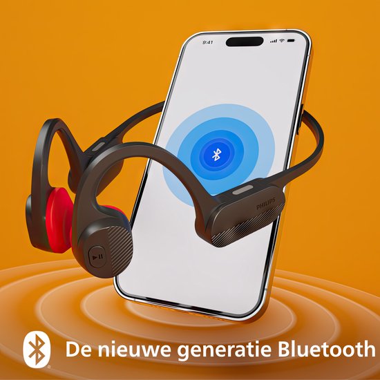 PHILIPS TAA5608BK/00 GO Series - Draadloze Open-ear Sportkoptelefoon - Bone Conduction - IP66 - Zwart/Rood PHILIPS TAA5608BK/00 GO Series - Draadloze Open-ear Sportkoptelefoon - Bone Conduction - IP66 - Zwart/Rood
