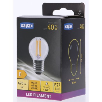 XAVAX 00112834 Led-gloeidraad, E27, 470lm vervangt 40W, druppellamp, warm wit, helder