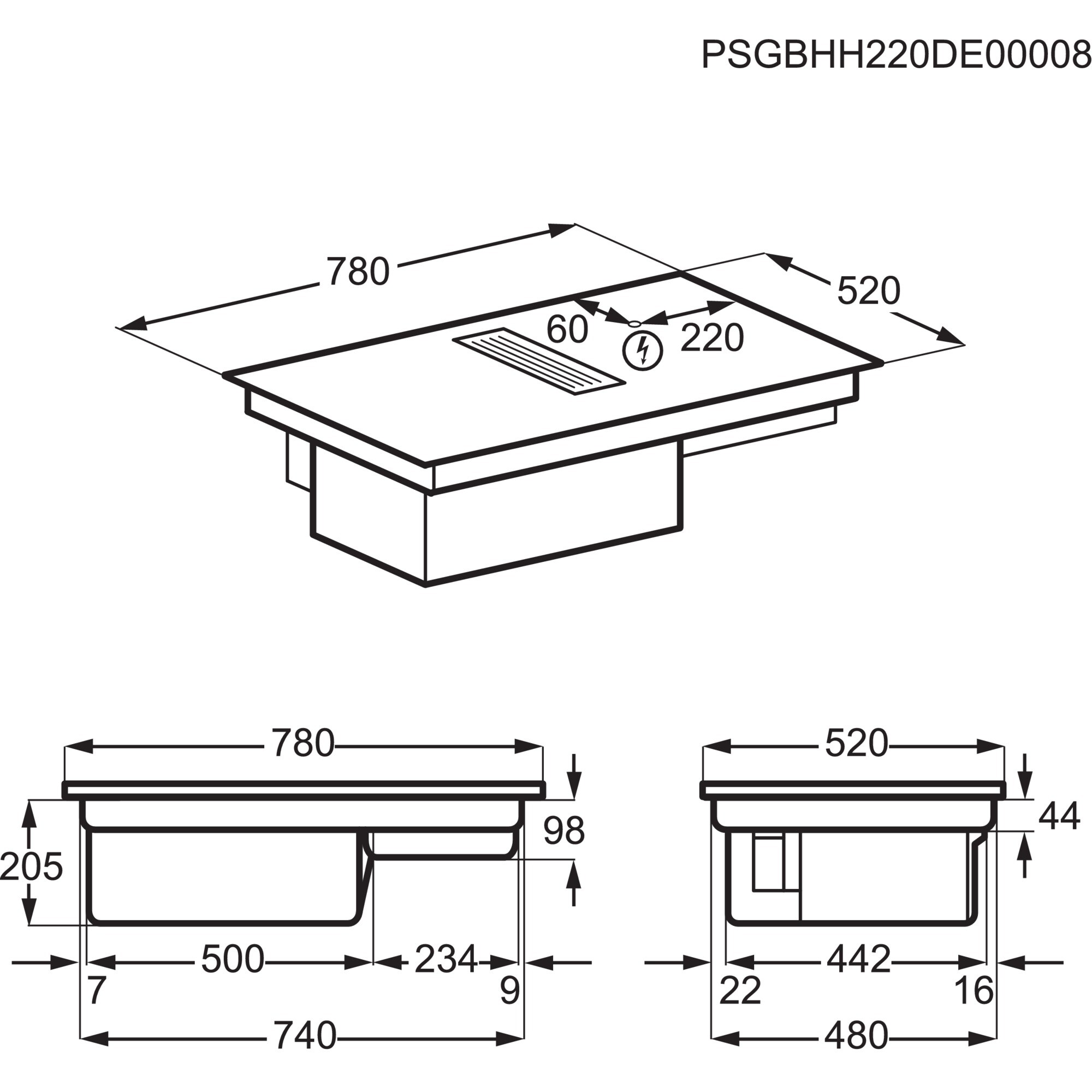 AEG CDE84543CB 6000 kookplaat met afzuiging - 80cm AEG CDE84543CB 6000 kookplaat met afzuiging - 80cm
