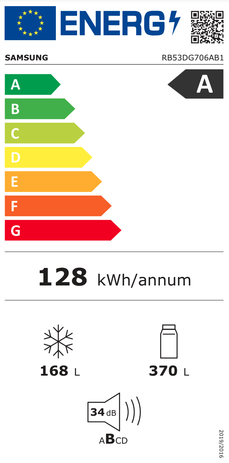 SAMSUNG RB53DG706AB1EF vrijstaande koel-/vriescombinatie - 203cm