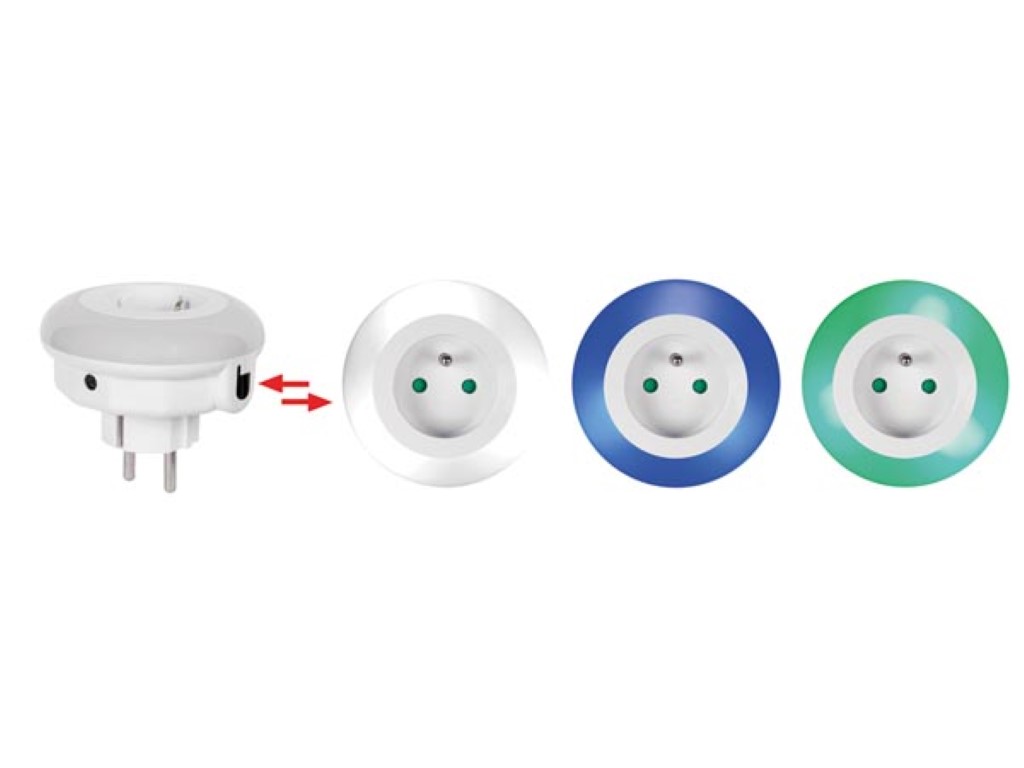 PEREL ENL1 Led-nachtlampje met stopcontact en schemersensor, automatische inschakeling als het donker wordt, keuze uit drie verschillende kleuren: groen, blauw, wit, ideaal voor woonkamer, slaapkamer, kinderkamer, gang, penaarde