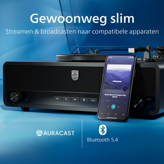 PHILIPS TAV3000B/10 The Stevie - Bluetooth Platenspeler - 3 Snelheden - Ingebouwde Stereo Speakers - Bluetooth 5.4 - Auracast - Audio-Technica Naald - Auto-Stop - Zwart