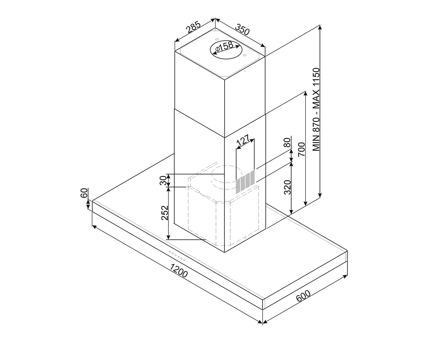 SMEG KI120XE eilanddampkap - 120cm SMEG KI120XE eilanddampkap - 120cm