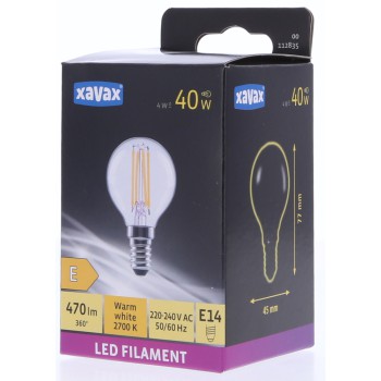 XAVAX 00112835 Led-gloeidraad, E14, 470lm vervangt 40W, druppellamp, warm wit