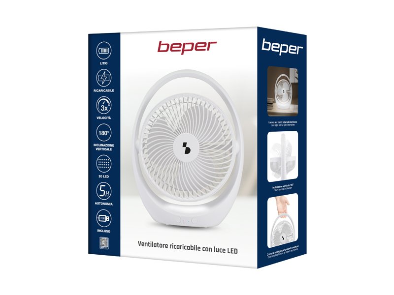 BEPER P206VEN425 Tafelventilator met USB-aansluiting en LEDverlichting